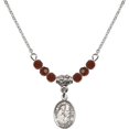 thumbnail image 1 of 18-Inch Rhodium Plated Necklace with 4mm Red January Birth Month Stone Beads and Saint Mary Magdalene Charm, 1 of 1