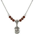 thumbnail image 1 of 18-Inch Rhodium Plated Necklace with 4mm Red January Birth Month Stone Beads and Saint Michael the Archangel Charm, 1 of 1