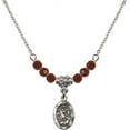 thumbnail image 1 of 18-Inch Rhodium Plated Necklace with 4mm Red January Birth Month Stone Beads and Saint Michael the Archangel Charm, 1 of 1