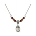 thumbnail image 1 of 18-Inch Rhodium Plated Necklace with 4mm Red January Birth Month Stone Beads and Saint Patrick Charm, 1 of 1