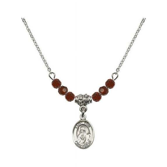 18-Inch Rhodium Plated Necklace with 4mm Red January Birth Month Stone Beads and Saint Paul the Apostle Charm