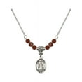 thumbnail image 1 of 18-Inch Rhodium Plated Necklace with 4mm Red January Birth Month Stone Beads and Saint Rachel Charm, 1 of 1