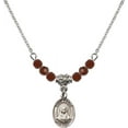 thumbnail image 1 of 18-Inch Rhodium Plated Necklace with 4mm Red January Birth Month Stone Beads and Saint Rafka Charm, 1 of 1