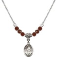 thumbnail image 1 of 18-Inch Rhodium Plated Necklace with 4mm Red January Birth Month Stone Beads and Saint Sharbel Charm, 1 of 1