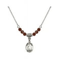 thumbnail image 1 of 18-Inch Rhodium Plated Necklace with 4mm Red January Birth Month Stone Beads and Saint Theodora Charm, 1 of 1