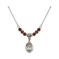 thumbnail image 1 of 18-Inch Rhodium Plated Necklace with 4mm Red January Birth Month Stone Beads and Saint Timothy Charm, 1 of 1