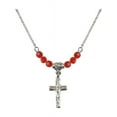 thumbnail image 1 of 18-Inch Rhodium Plated Necklace with 4mm Red July Birth Month Stone Beads and Cross Charm, 1 of 1