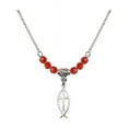 thumbnail image 1 of 18-Inch Rhodium Plated Necklace with 4mm Red July Birth Month Stone Beads and Fish / Cross Charm, 1 of 1