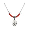 thumbnail image 1 of 18-Inch Rhodium Plated Necklace with 4mm Red July Birth Month Stone Beads and Heart / Confirmation Charm, 1 of 1
