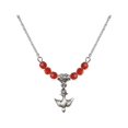 thumbnail image 1 of 18-Inch Rhodium Plated Necklace with 4mm Red July Birth Month Stone Beads and Holy Spirit Charm, 1 of 1