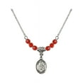 thumbnail image 1 of 18-Inch Rhodium Plated Necklace with 4mm Red July Birth Month Stone Beads and Saint Angela Merici Charm, 1 of 1