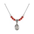 thumbnail image 1 of 18-Inch Rhodium Plated Necklace with 4mm Red July Birth Month Stone Beads and Saint Cecilia Charm, 1 of 1