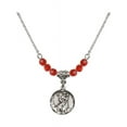 thumbnail image 1 of 18-Inch Rhodium Plated Necklace with 4mm Red July Birth Month Stone Beads and Saint Christopher Charm, 1 of 1