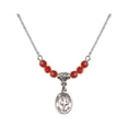 thumbnail image 1 of 18-Inch Rhodium Plated Necklace with 4mm Red July Birth Month Stone Beads and Saint Christopher/Dance Charm, 1 of 1