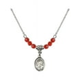 thumbnail image 1 of 18-Inch Rhodium Plated Necklace with 4mm Red July Birth Month Stone Beads and Saint Francis de Sales Charm, 1 of 1