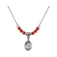 thumbnail image 1 of 18-Inch Rhodium Plated Necklace with 4mm Red July Birth Month Stone Beads and Saint Isabella of Portugal Charm, 1 of 1