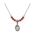 thumbnail image 1 of 18-Inch Rhodium Plated Necklace with 4mm Red July Birth Month Stone Beads and Saint John Chrysostom Charm, 1 of 1