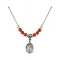 thumbnail image 1 of 18-Inch Rhodium Plated Necklace with 4mm Red July Birth Month Stone Beads and Saint Malachy O'More Charm, 1 of 1