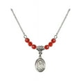 thumbnail image 1 of 18-Inch Rhodium Plated Necklace with 4mm Red July Birth Month Stone Beads and Saint Martha Charm, 1 of 1