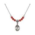 thumbnail image 1 of 18-Inch Rhodium Plated Necklace with 4mm Red July Birth Month Stone Beads and Saint Rocco Charm, 1 of 1