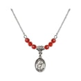 thumbnail image 1 of 18-Inch Rhodium Plated Necklace with 4mm Red July Birth Month Stone Beads and Saint Tarcisius Charm, 1 of 1