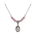 thumbnail image 1 of 18-Inch Rhodium Plated Necklace with 4mm Rose Pink October Birth Month Stone Beads and Madonna del Ghisallo Charm, 1 of 1