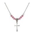 thumbnail image 1 of 18-Inch Rhodium Plated Necklace with 4mm Rose Pink October Birth Month Stone Beads and Maltese Cross Charm, 1 of 1