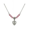 thumbnail image 1 of 18-Inch Rhodium Plated Necklace with 4mm Rose Pink October Birth Month Stone Beads and Miraculous Charm, 1 of 1