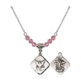 thumbnail image 1 of 18-Inch Rhodium Plated Necklace with 4mm Rose Pink October Birth Month Stone Beads and Navy Diamond Charm, 1 of 1