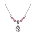 thumbnail image 1 of 18-Inch Rhodium Plated Necklace with 4mm Rose Pink October Birth Month Stone Beads and Pope Saint Eugene I Charm, 1 of 1