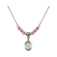 thumbnail image 1 of 18-Inch Rhodium Plated Necklace with 4mm Rose Pink October Birth Month Stone Beads and Saint Agnes of Rome Charm, 1 of 1