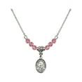thumbnail image 1 of 18-Inch Rhodium Plated Necklace with 4mm Rose Pink October Birth Month Stone Beads and Saint Bernard of Montjoux Charm, 1 of 1