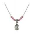 thumbnail image 1 of 18-Inch Rhodium Plated Necklace with 4mm Rose Pink October Birth Month Stone Beads and Saint Hubert of Liege Charm, 1 of 1