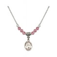 thumbnail image 1 of 18-Inch Rhodium Plated Necklace with 4mm Rose Pink October Birth Month Stone Beads and Saint Jeanne Jugan Charm, 1 of 1