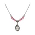 thumbnail image 1 of 18-Inch Rhodium Plated Necklace with 4mm Rose Pink October Birth Month Stone Beads and Saint John Chrysostom Charm, 1 of 1
