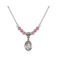 thumbnail image 1 of 18-Inch Rhodium Plated Necklace with 4mm Rose Pink October Birth Month Stone Beads and Saint Juan Diego Charm, 1 of 1