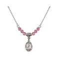 thumbnail image 1 of 18-Inch Rhodium Plated Necklace with 4mm Rose Pink October Birth Month Stone Beads and Saint Kateri Tekakwitha Charm, 1 of 1
