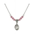 thumbnail image 1 of 18-Inch Rhodium Plated Necklace with 4mm Rose Pink October Birth Month Stone Beads and Saint Pius X Charm, 1 of 1
