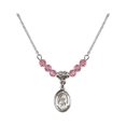 thumbnail image 1 of 18-Inch Rhodium Plated Necklace with 4mm Rose Pink October Birth Month Stone Beads and Saint Rita / Baseball Charm, 1 of 1