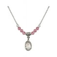thumbnail image 1 of 18-Inch Rhodium Plated Necklace with 4mm Rose Pink October Birth Month Stone Beads and Saint Rose Philippine Duchesne Charm, 1 of 1