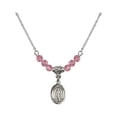 thumbnail image 1 of 18-Inch Rhodium Plated Necklace with 4mm Rose Pink October Birth Month Stone Beads and Saint Samuel Charm, 1 of 1