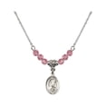 thumbnail image 1 of 18-Inch Rhodium Plated Necklace with 4mm Rose Pink October Birth Month Stone Beads and Saint Sarah Charm, 1 of 1