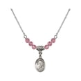 thumbnail image 1 of 18-Inch Rhodium Plated Necklace with 4mm Rose Pink October Birth Month Stone Beads and Saint Theresa Charm, 1 of 1