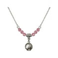 thumbnail image 1 of 18-Inch Rhodium Plated Necklace with 4mm Rose Pink October Birth Month Stone Beads and Shell Charm, 1 of 1