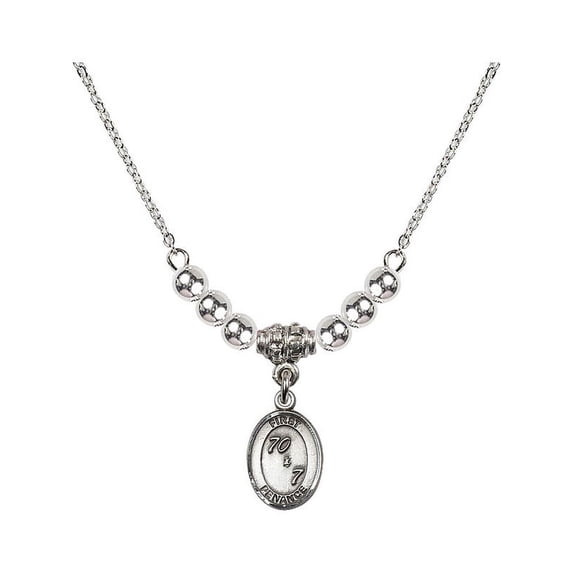 18-Inch Rhodium Plated Necklace with 4mm Sterling Silver Beads and First Penance Charm