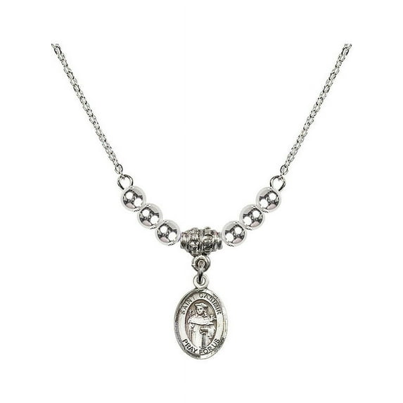 18-Inch Rhodium Plated Necklace with 4mm Sterling Silver Beads and Saint Casimir of Poland Charm