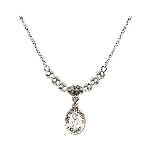 18-Inch Rhodium Plated Necklace with 4mm Sterling Silver Beads and Saint Joseph Marello Charm