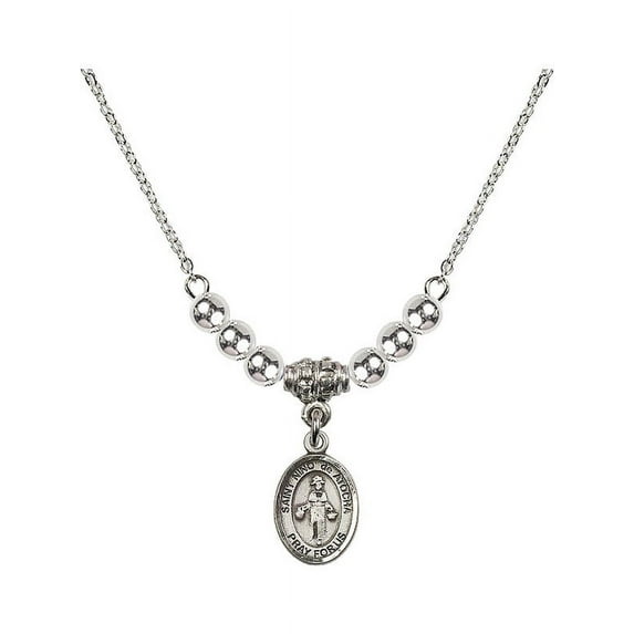 18-Inch Rhodium Plated Necklace with 4mm Sterling Silver Beads and Saint Nino de Atocha Charm
