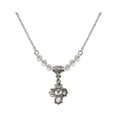 thumbnail image 1 of 18-Inch Rhodium Plated Necklace with 4mm White April Birth Month Stone Beads and Communion 5-Way Charm, 1 of 1