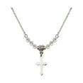 thumbnail image 1 of 18-Inch Rhodium Plated Necklace with 4mm White April Birth Month Stone Beads and Cross Charm, 1 of 1